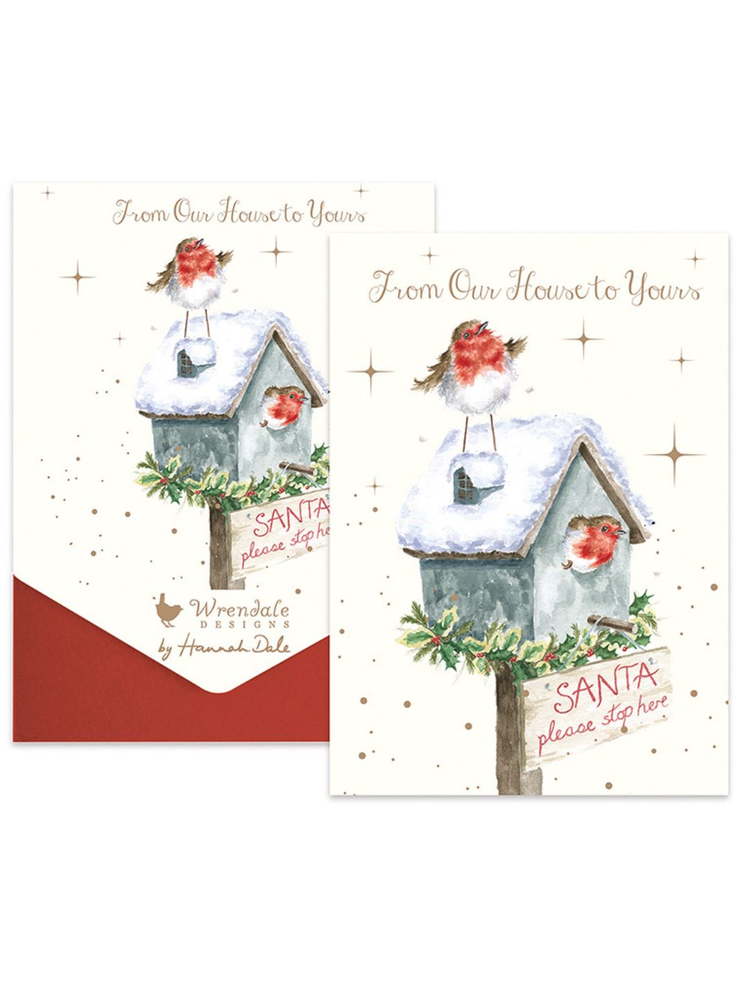 Weihnachtliches Vogelhau Doppelkarten-Set von Wrendale Designs.