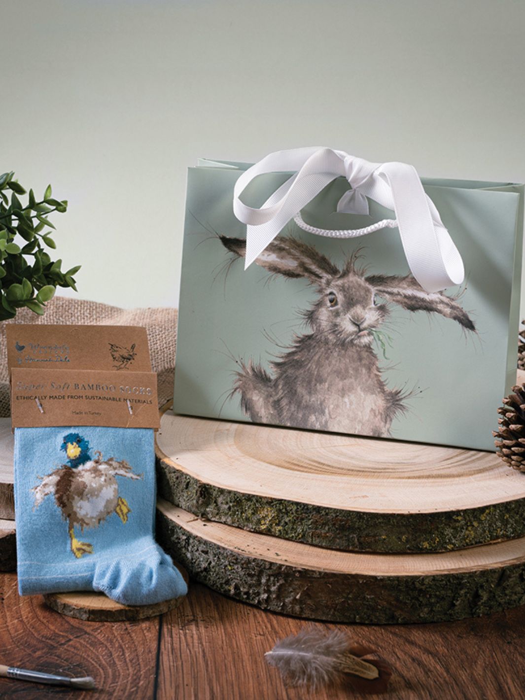 Bambussocken mit Enten-Motiv und Geschenktasche von Wrendale Designs.