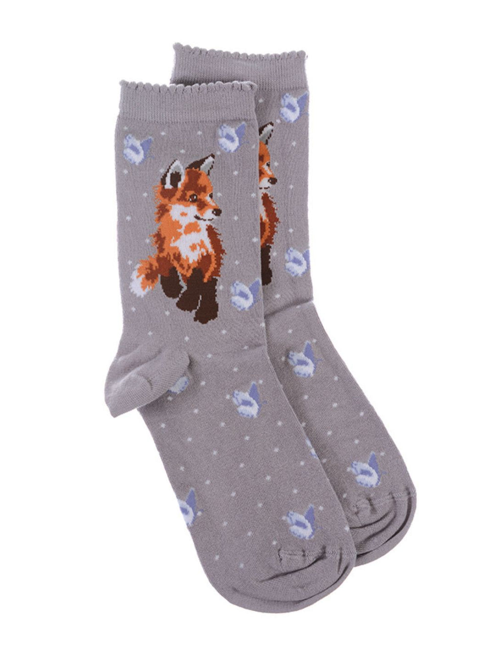 Wrendale Designs graue Socken mit Fuchs-Motiv.
