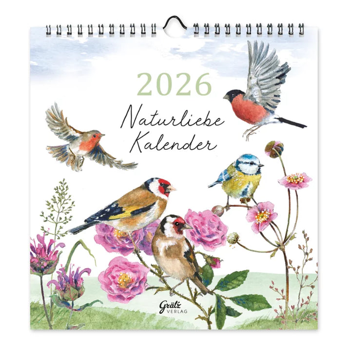 Wandkalender „Naturliebe Vögel“ 2026 vom Grätz Verlag mit Illustrationen heimischer Vögel