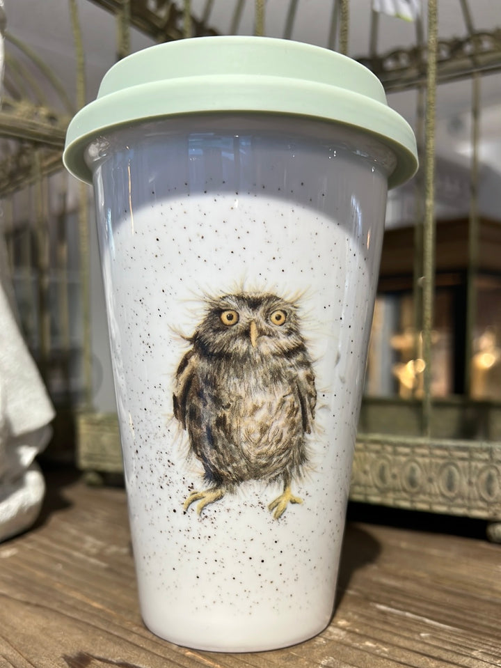 Travel Mug aus Porzellan mit Eule drauf von Wrendale Designs