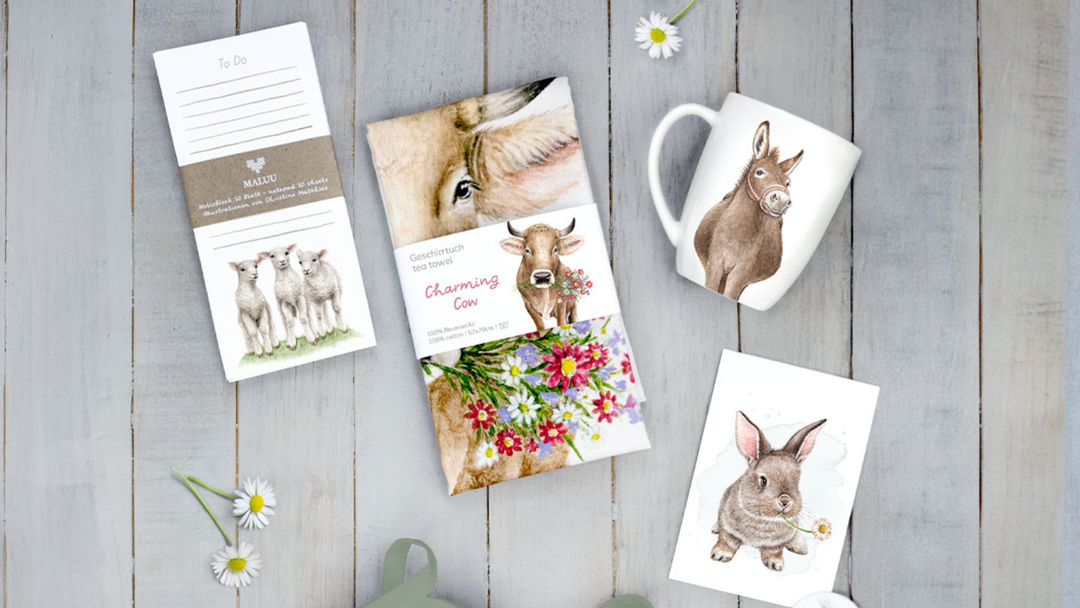 Geschenkideen mit Geschirrtüchern, Tassen, Notizblöcken und mehr von Maluu.