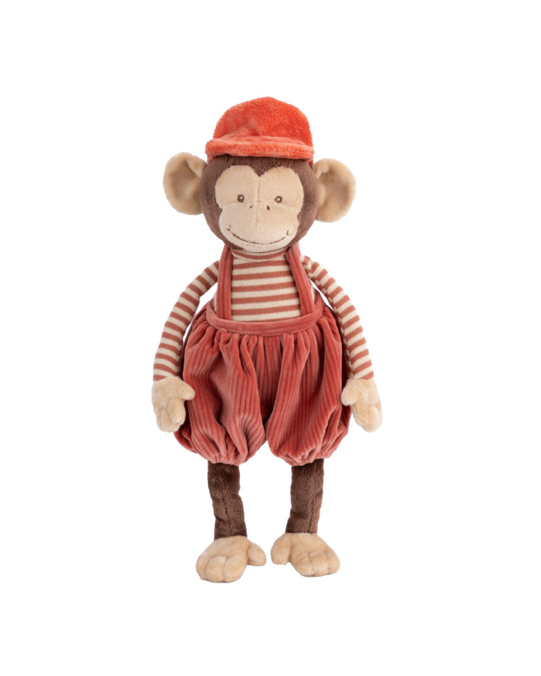 Winston Kuscheltieraffe im rostfarbenen Outfit mit Hosenträgern