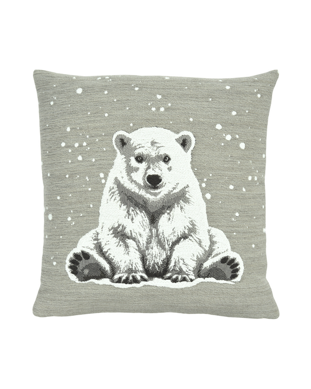 Quadratischer Arktos Kissenbezug von Sander in Rock mit winterlichem Eisbär-Design.