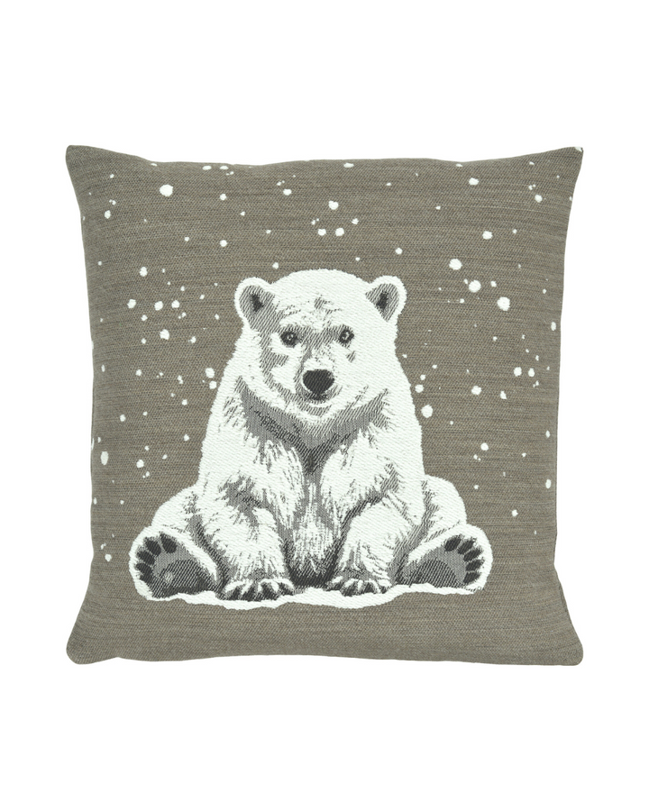 Arktos Kissenbezug von Sander in Taupe, 45 x 45 cm, mit großem Eisbären.
