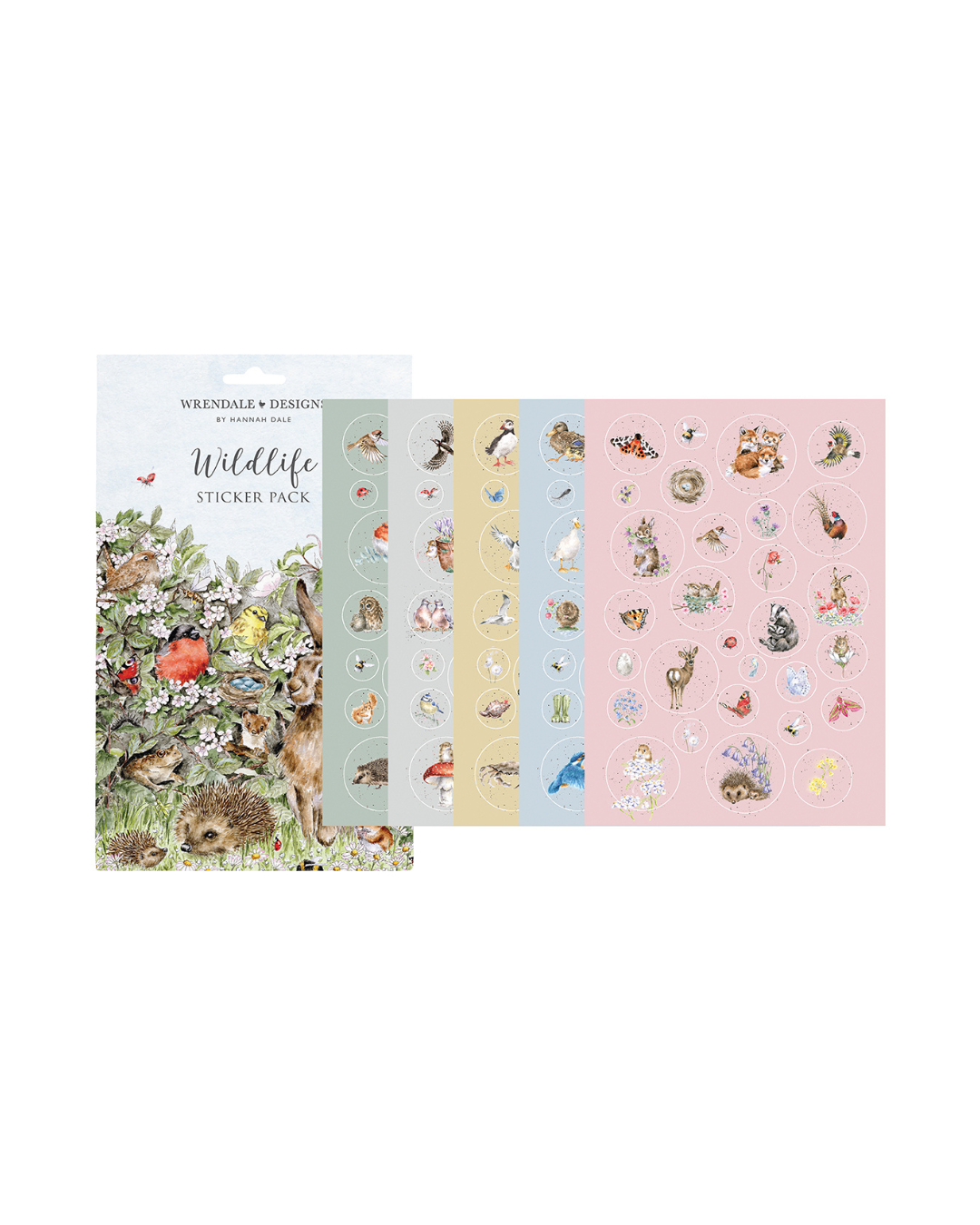 Sticker-Set „Nature“ von Wrendale Designs mit mehreren Stickerbögen in verschiedenen Farbtönen, illustriert mit Tieren, Vögeln und Naturmotiven