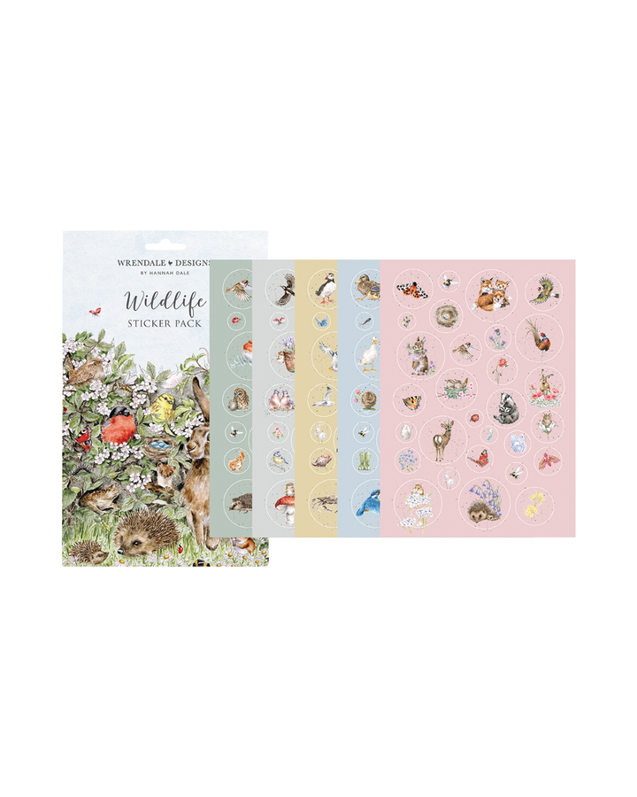 Sticker-Set „Nature“ von Wrendale Designs mit mehreren Stickerbögen in verschiedenen Farbtönen, illustriert mit Tieren, Vögeln und Naturmotiven