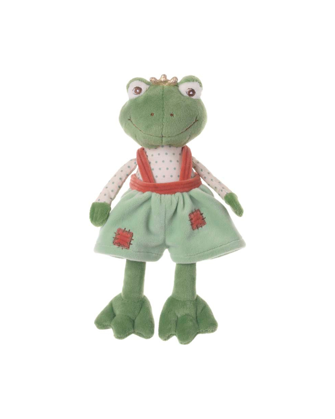 Baby-Froschkönig Kuscheltier von Bukowski Designs mit mintgrünem Rock und goldener Krone