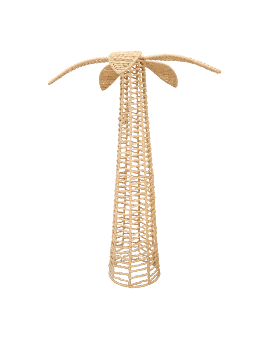 Große Deko-Palme aus robustem, naturfarbenem Material mit fein gearbeiteten Blättern, die mediterranes Flair ins Zuhause bringt.