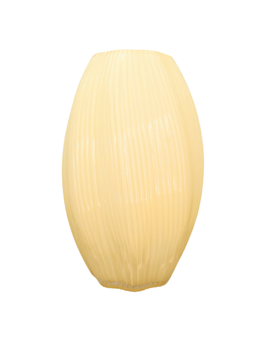 Gelbe bauchige Blumenvase aus Glas von Clayre & Eef auf hellem Hintergrund.