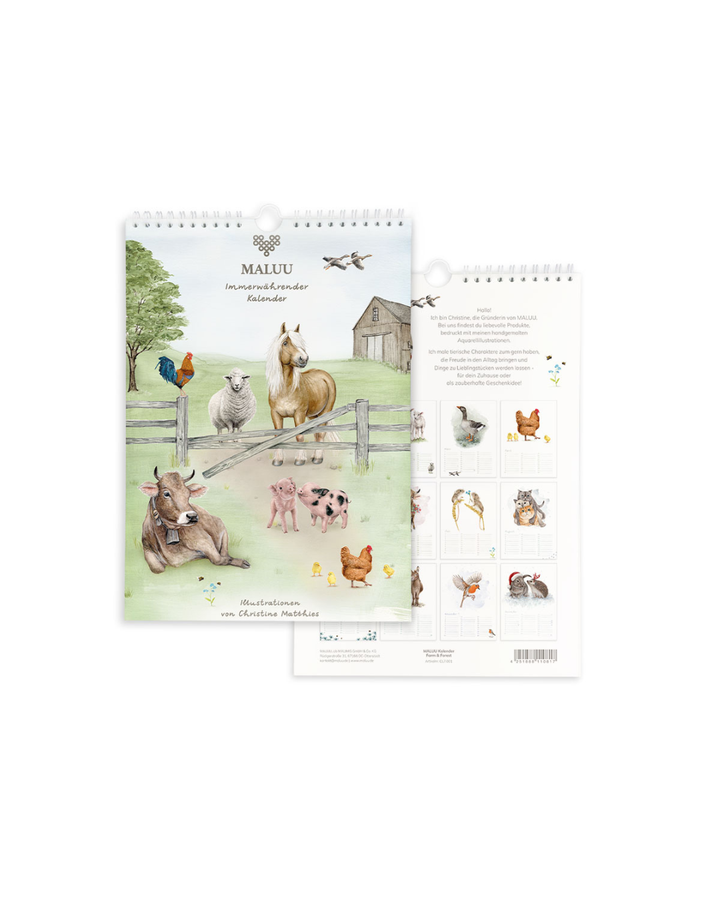 Immerwährender Kalender Farm & Forest von Maluu mit Tierillustrationen