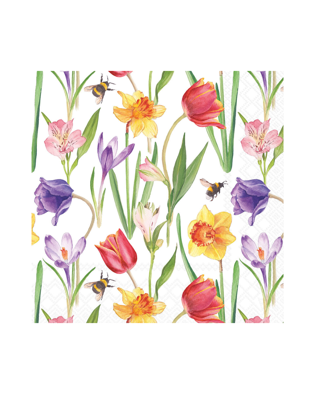 Lunch- und Cocktailservietten „Flowers in Spring“ von Ambiente mit Tulpen, Narzissen und Frühlingsblumen