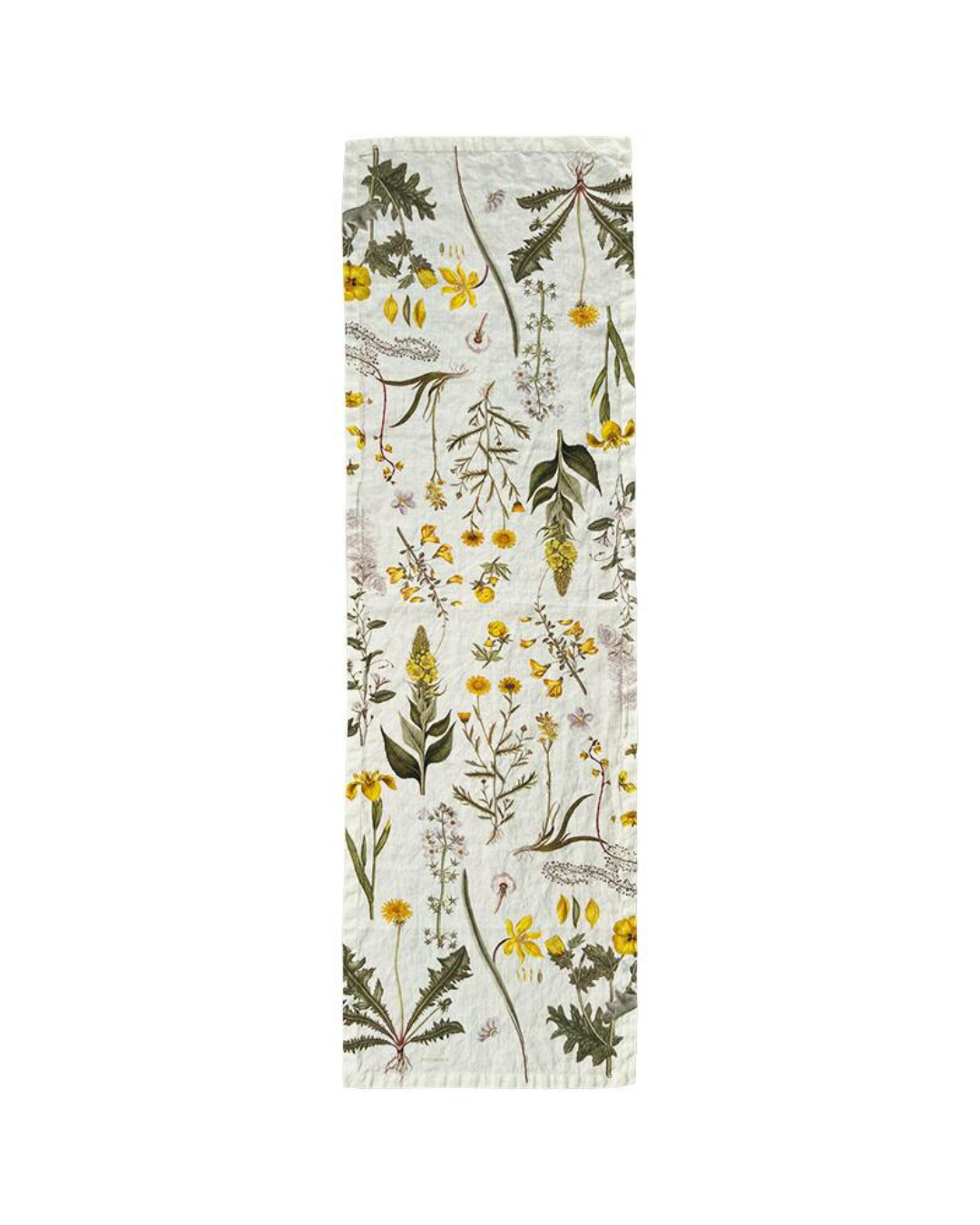 Tischläufer "Flora Danica Atlas – gelb" von Koustrup & co mit gelben floralen Motiv auf weißen Hintergrund