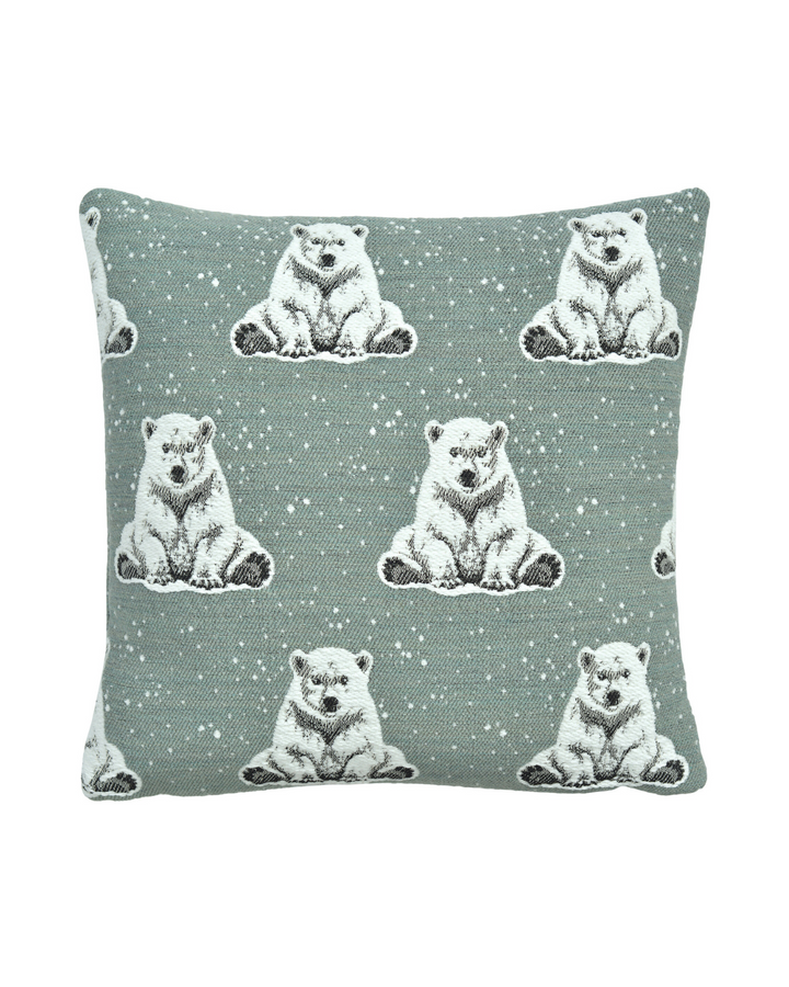 Quadratischer Boreas Kissenbezug von Sander in Blue Fox mit Eisbär-Motiv.