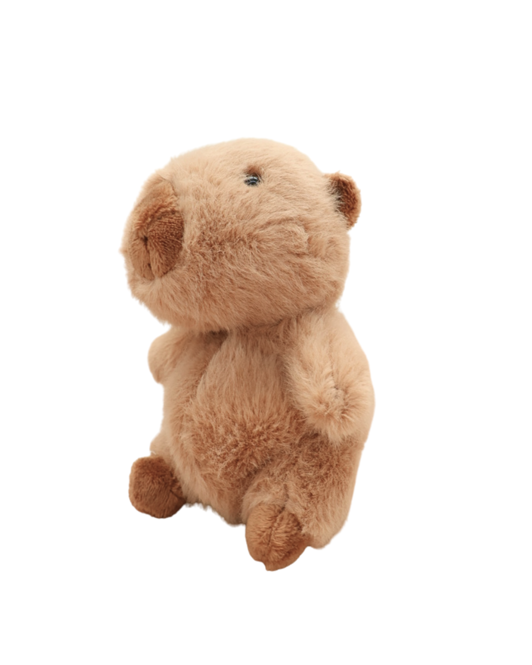 Ein brauner Capybara Schlüsselanhänger von Bukowski sitzt auf weißem Hintergrund. Sein weiches Fell und die freundlichen Augen sind gut zu erkennen.