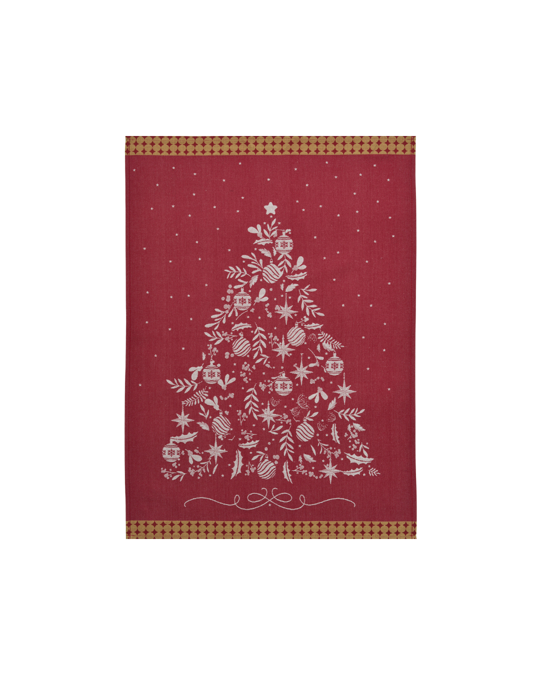 „Rotes Geschirrtuch Chef Tree von Sander mit Weihnachtsbaum-Motiv aus Ornamenten“