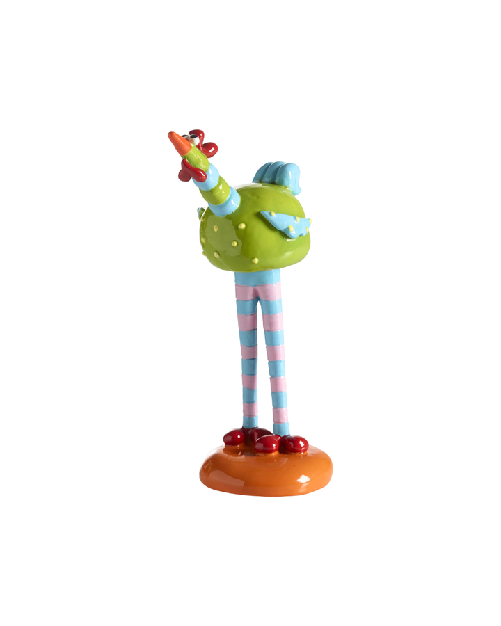 Deko Huhn „Gyllenkrok mit Beinen“ von Nääsgränsgården in Grün mit blau-rosa gestreiften Beinen