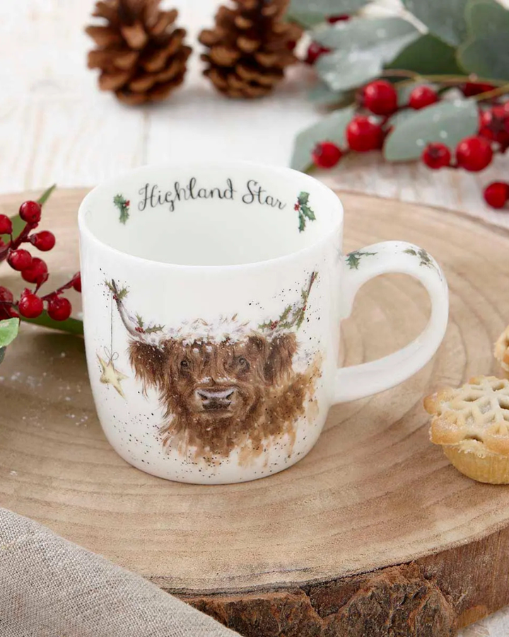 Hochlandkuh Weihnachtstasse "Highland Star" von Wrendale Designs