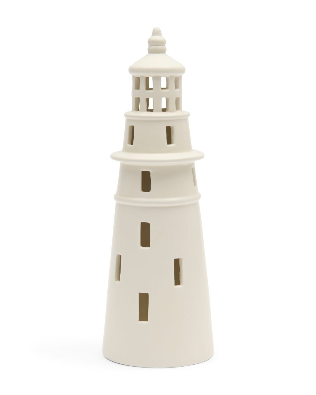 Detailansicht des weißen Leuchtturm Windlichts von Rivièra Maison.