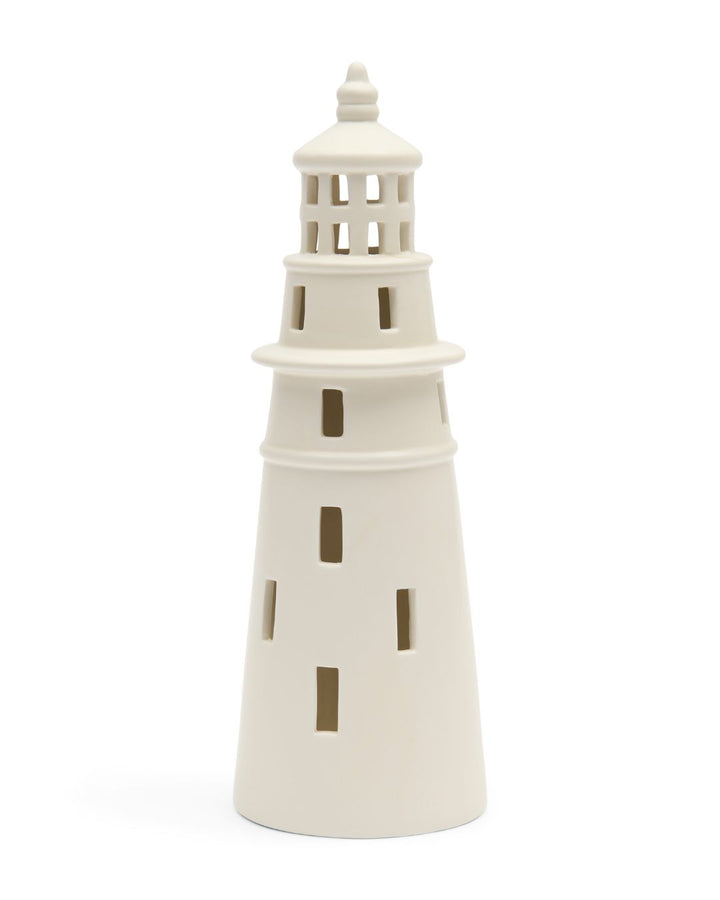 Detailansicht des weißen Leuchtturm Windlichts von Rivièra Maison.