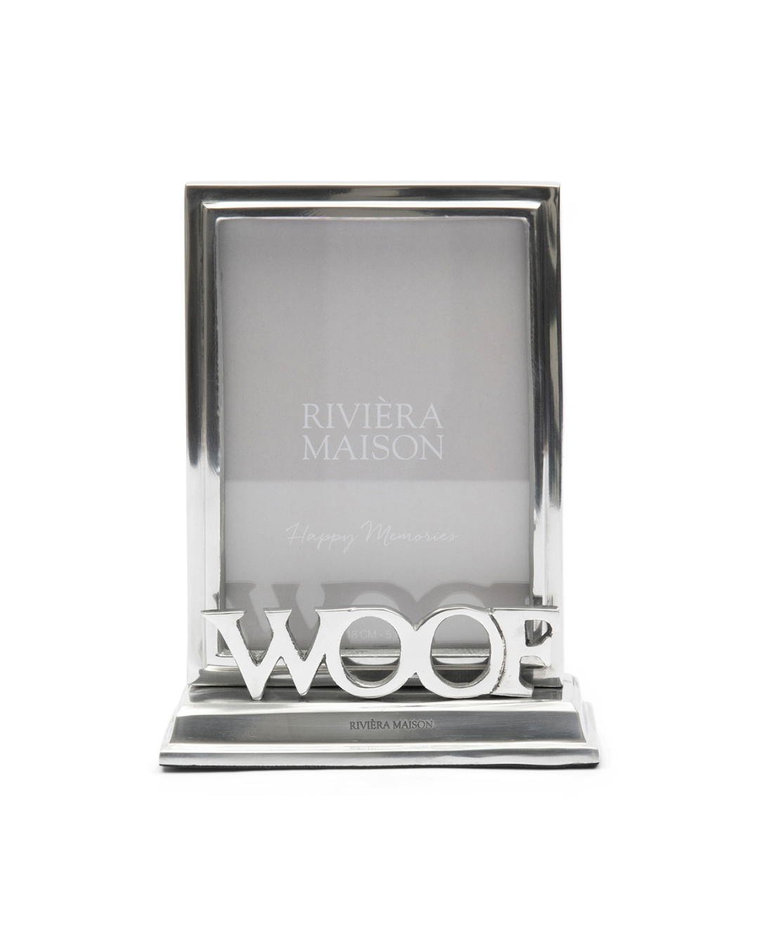 Silberner Dog Photo Frame 13x18 von Rivièra Maison mit „WOOF“-Schriftzug