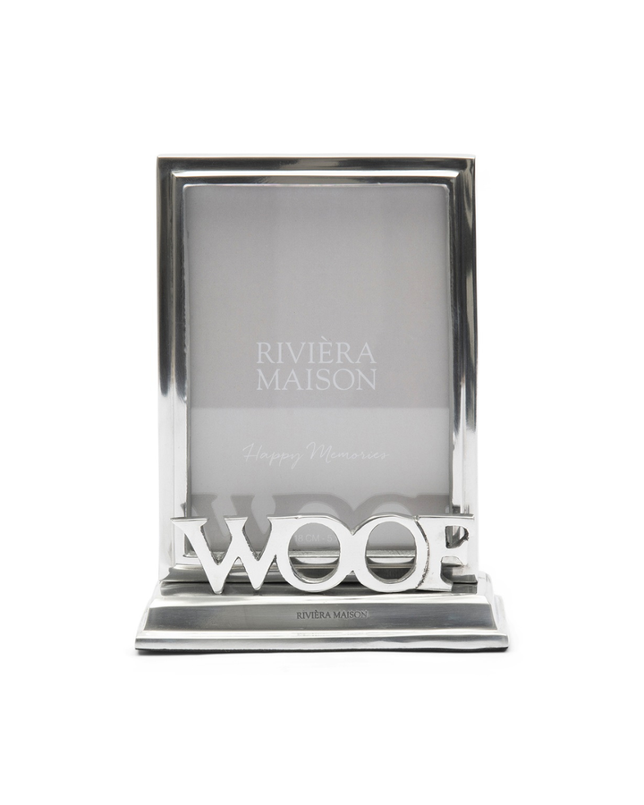 Silberner Dog Photo Frame 13x18 von Rivièra Maison mit „WOOF“-Schriftzug