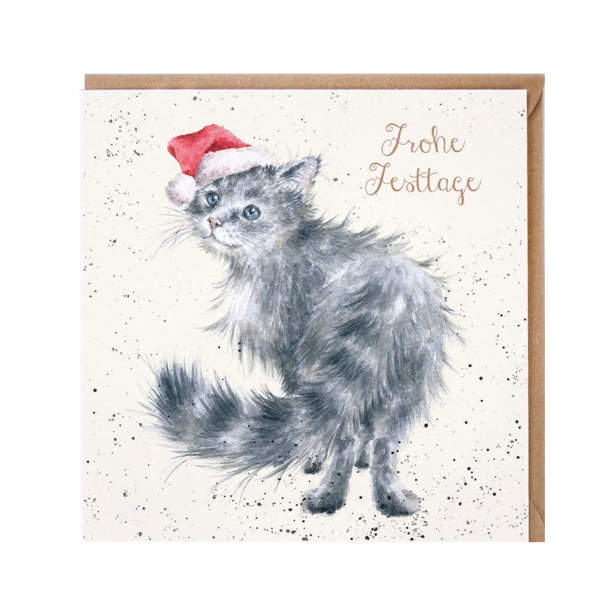 Doppelkarte Weihnachtskatze von Wrendale Designs