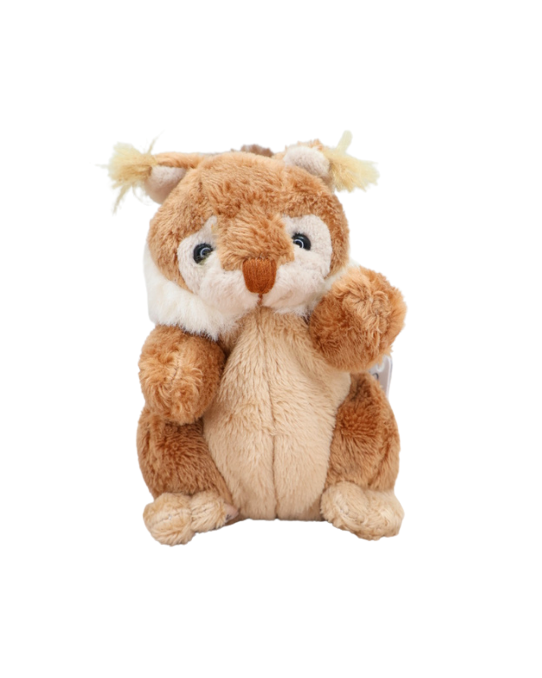 Ein beiger Eichhörnchen-Schlüsselanhänger von Bukowski sitzt auf weißem Hintergrund. Sein weiches Fell und die niedlichen Ohren sind gut zu erkennen.