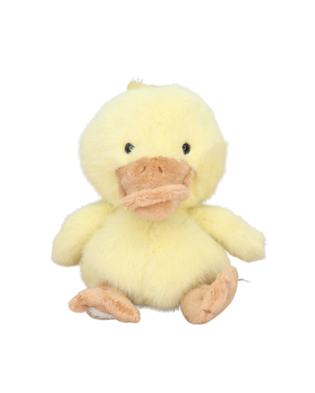 Ein gelbes Entenküken Kuscheltier von Bukowski von vorne mit orangefarbenem Schnabel und Füßen.