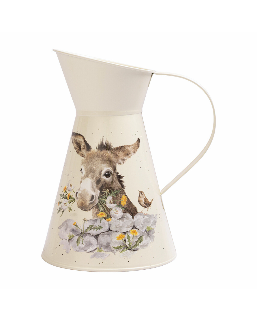 Cremefarbene Blumenvase mit Eselmotiv „Fine and Dandy“, frontale Ansicht mit Illustration von Hannah Dale.