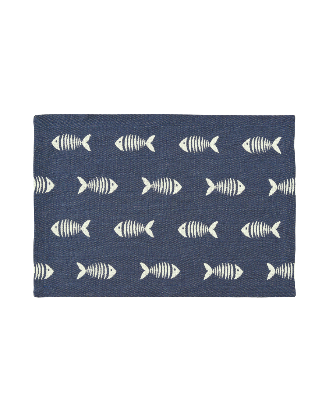Fisch Tischset Skinny 35 x 50 cm von Sander in dunklem Blau mit wiederholtem Fischskelett-Motiv