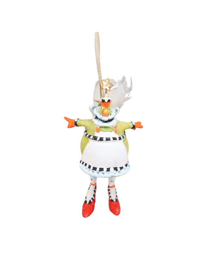 „Krinkle Mini 12 Days French Hen von Patience Brewster, handbemalte Henne mit gelbem Kleid, rotem Schnabel und Federdetail.“