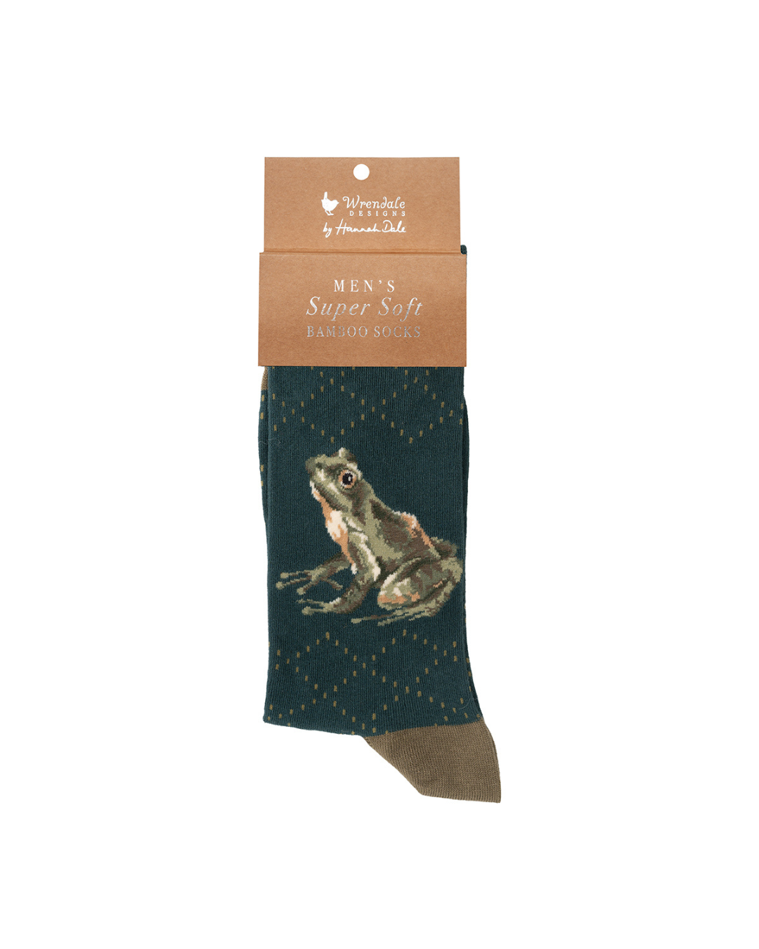 Frosch Männersocken „Elliott“ von Wrendale Designs mit grüner Socke und Froschmotiv in der Originalverpackung