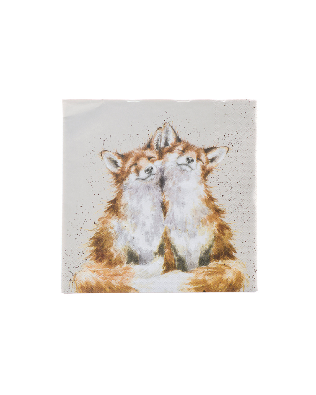 Die Fuchs Cocktailservietten „Contentment Foxes“ von Wrendale Designs zeigen zwei aneinandergeschmiegte Füchse in einer ruhigen Aquarellillustration auf hellem Hintergrund.