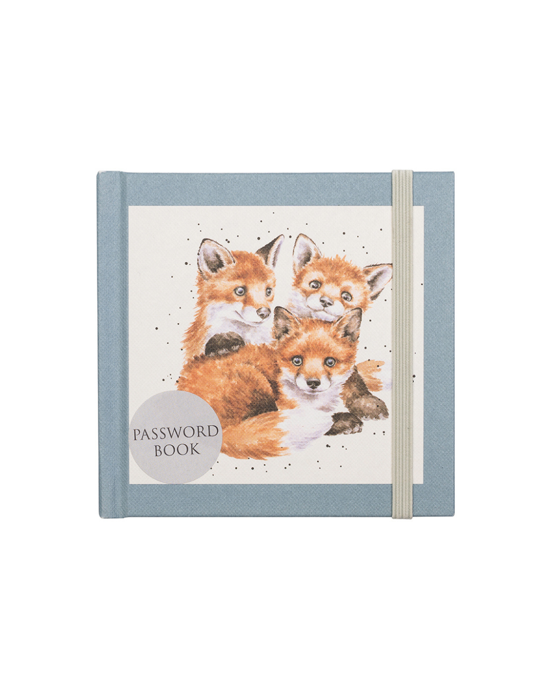 Passwortbuch „Fuchs“ von Wrendale Designs mit drei jungen Füchsen auf dem Cover vor weißem Hintergrund.