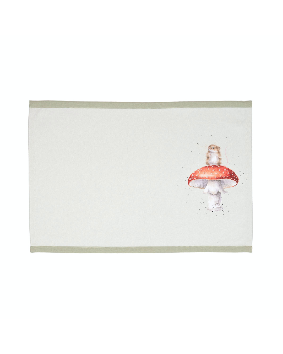 Ein einzelnes Tischset „Garden Friends“ mit einem Maus-Motiv. Das Set liegt auf einem hellen Hintergrund und zeigt das Tier stolz stehend auf einem Fliegenpilz.