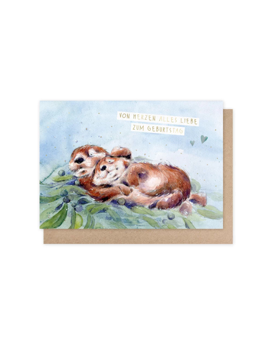 „Geburtstagskarte ‚Von Herzen alles Liebe‘ vom Grätz Verlag mit Otter Tiermotiv und Umschlag“
