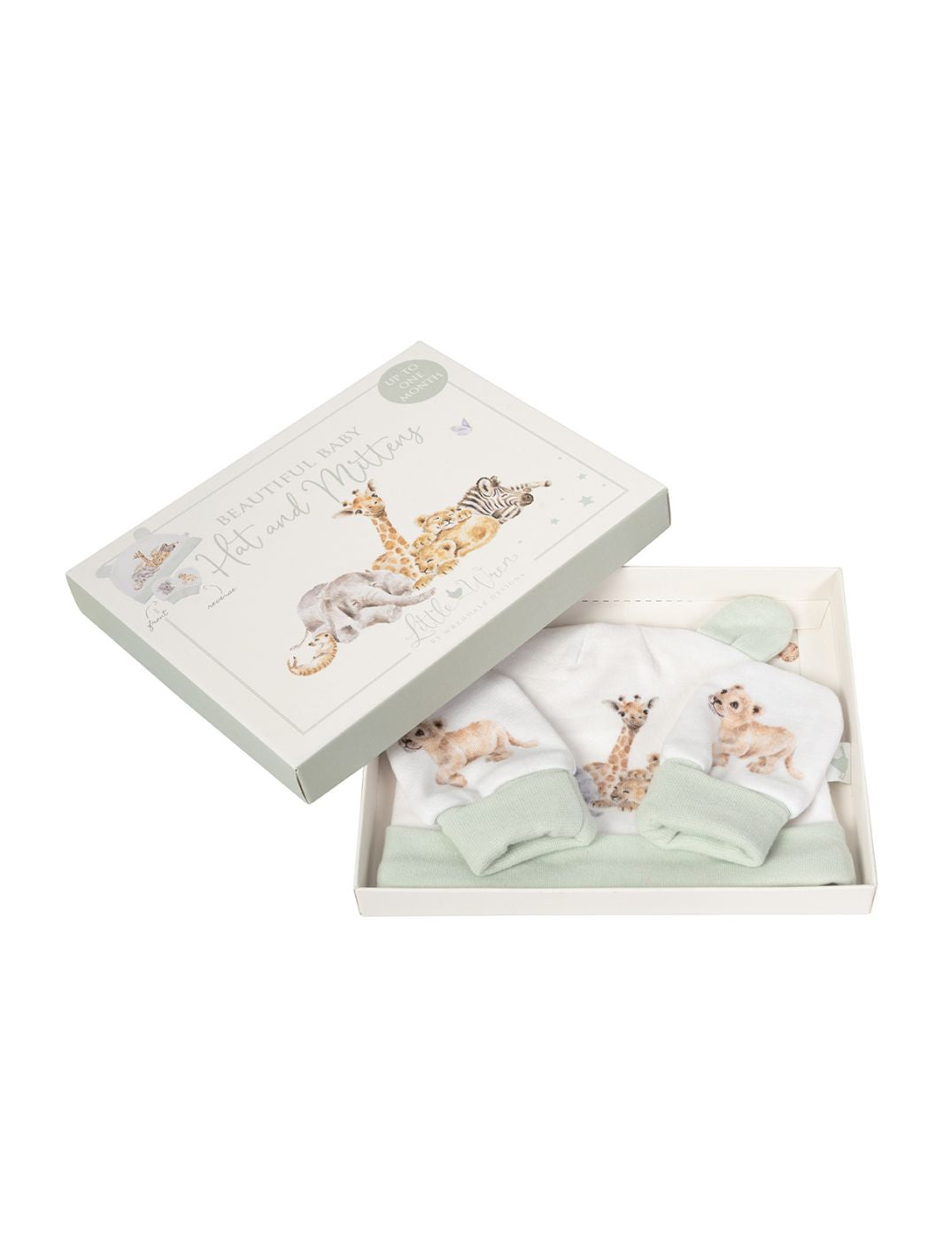 Geschenkset mit Babys Mütze und Handschuhen mit Afrika-Motiven von Wrendale Designs