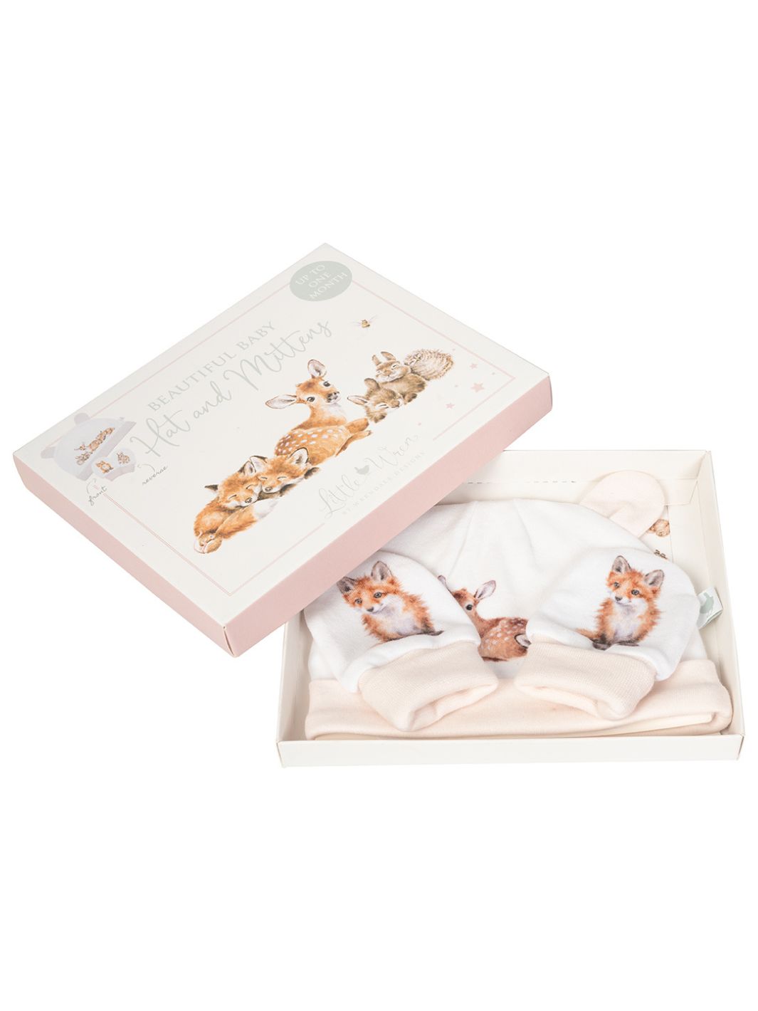 Geschenkset, welches Baby Mütze und Handschuhen beinhaltet, und mit einem schönen Waltier-Motiv von Wrendale Designs verziert ist.