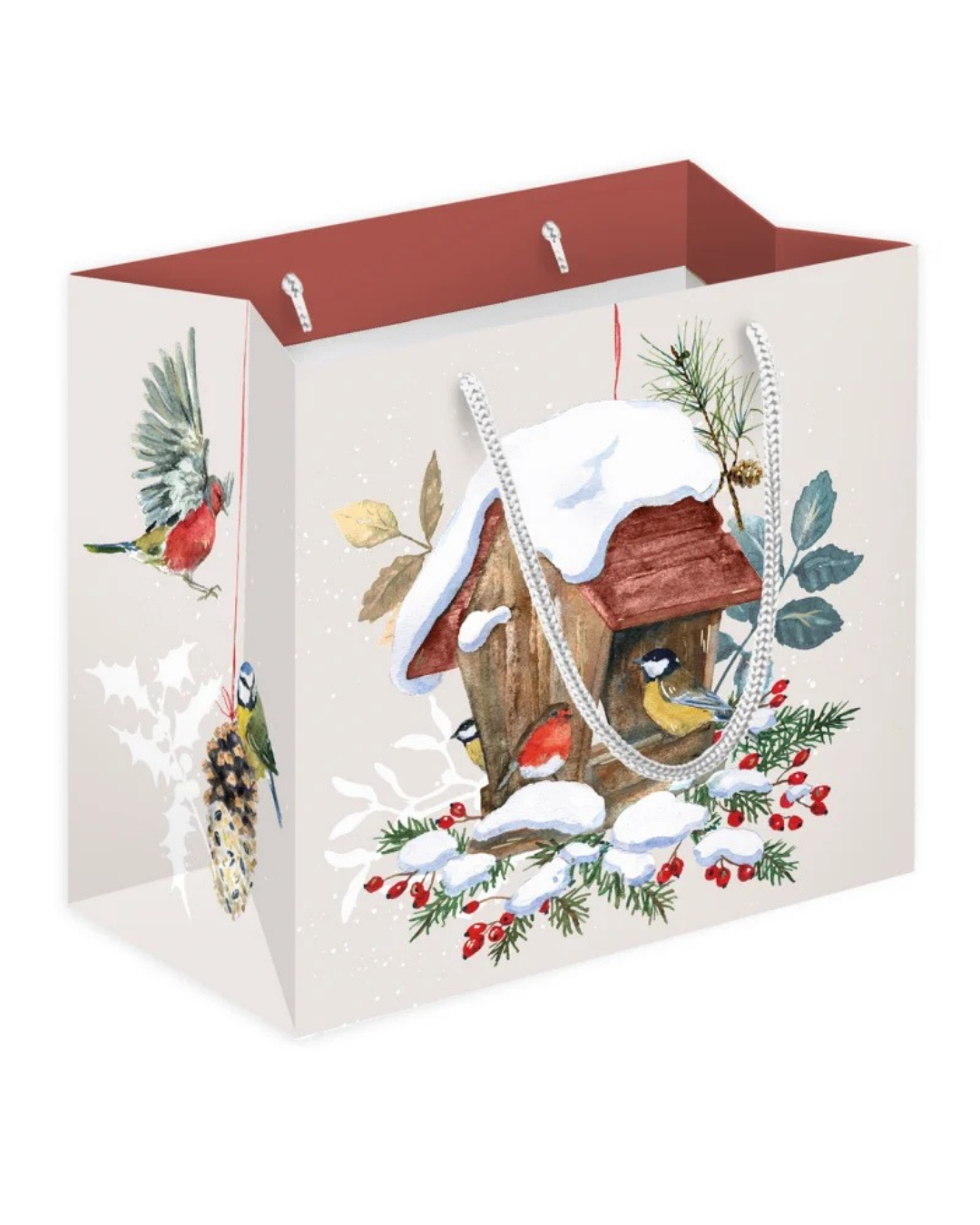 Geschenktasche "Am Vogelhaus" in der Größe "Kompakt" vom Grätz Verlag. Mit Vogel Illustrationen von Daniela Drescher
