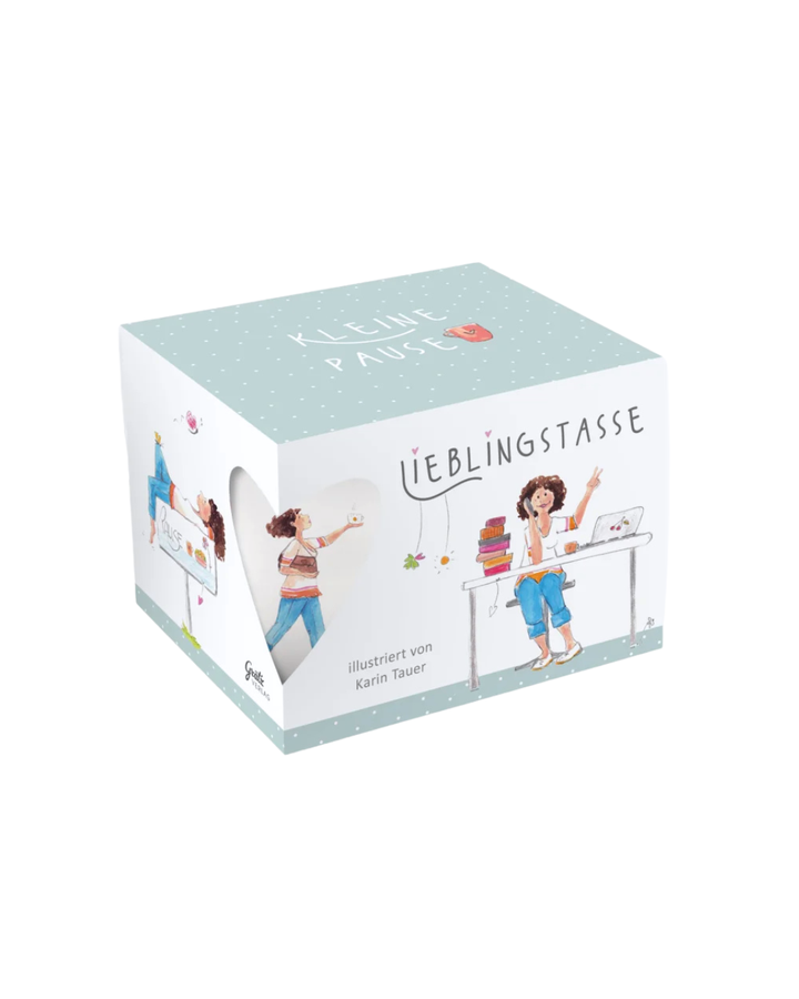 Lieblingstasse „Frauenpower“ vom Grätz Verlag, Verpackung mit passendem Design und Illustrationen von Karin Tauer.