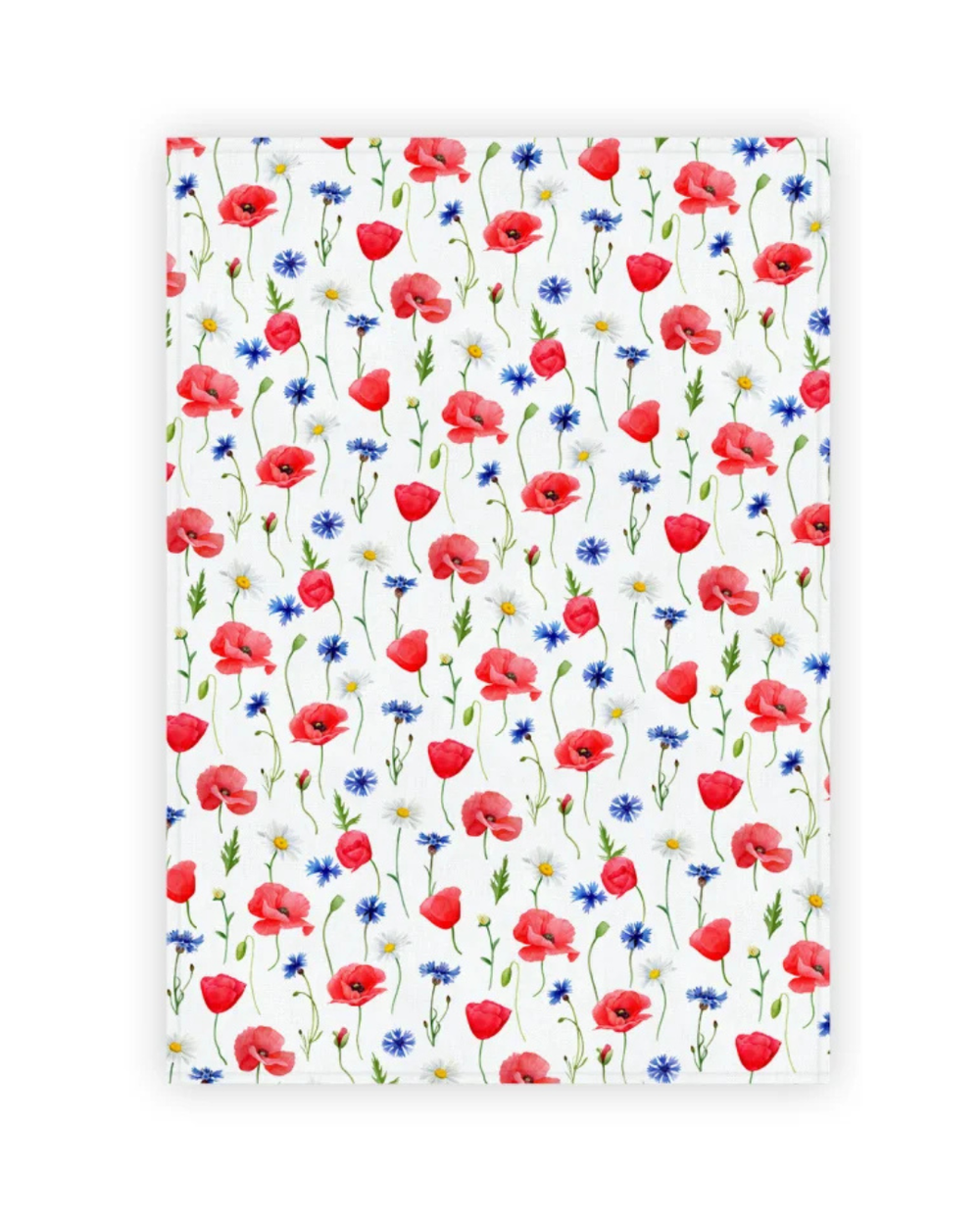 Geschirrtuch „Blumenmeer“ vom Grätz Verlag vollständig sichtbar mit gleichmäßigem Blumenmuster, frontal auf hellem Hintergrund dargestellt.