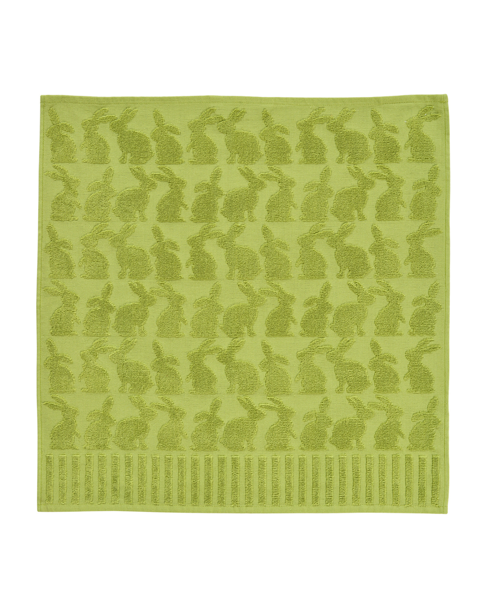 Grünes Frottiertuch „Pascha“ von Sander mit erhabener Hasenstruktur, vollständig sichtbar und flach ausgelegt vor weißem Hintergrund.