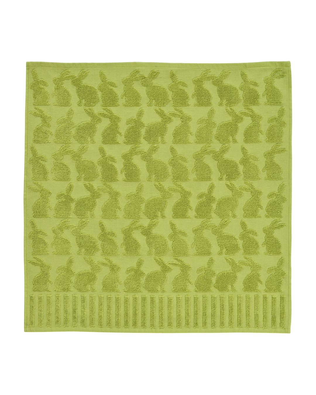 Grünes Frottiertuch „Pascha“ von Sander mit erhabener Hasenstruktur, vollständig sichtbar und flach ausgelegt vor weißem Hintergrund.