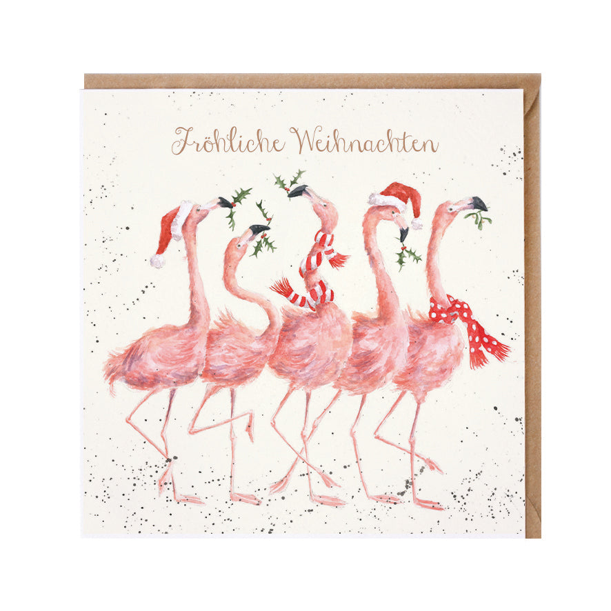 Grußkarte Weihnachtsflamingos von Wrendale Designs