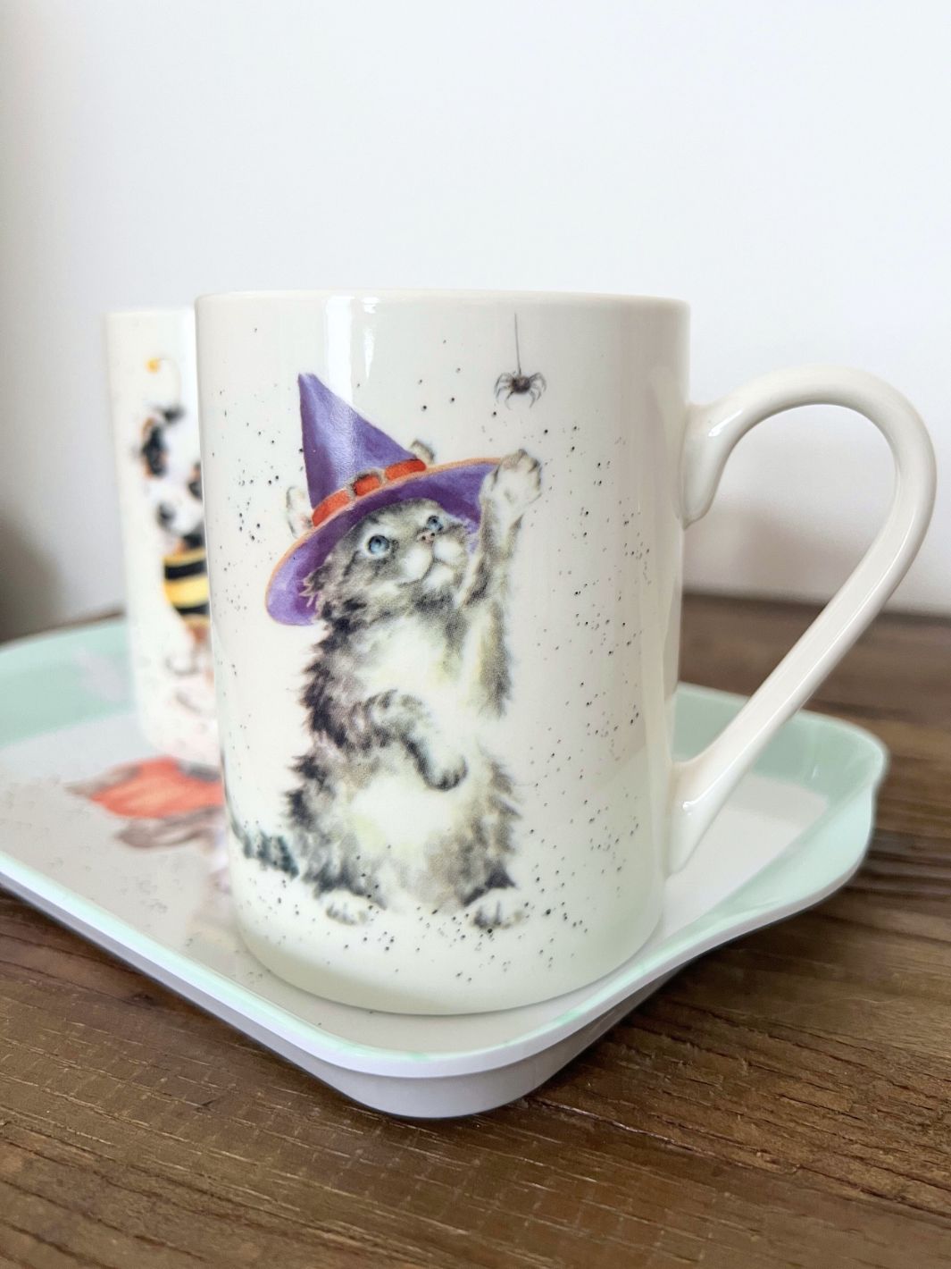 Halloween Tasse mit als Hexe verkleidete Katze drauf von Wrendale Designs.