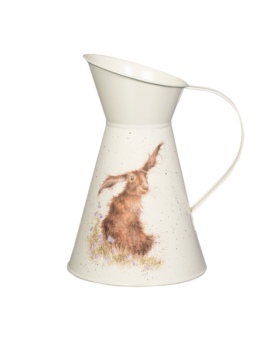 Cremefarbene Blumenvase Harebells Flower Jug von Wrendale Designs mit Hasenmotiv und zarten Glockenblumen, freigestellt vor weißem Hintergrund, mit klassischer Krugform und Henkel.