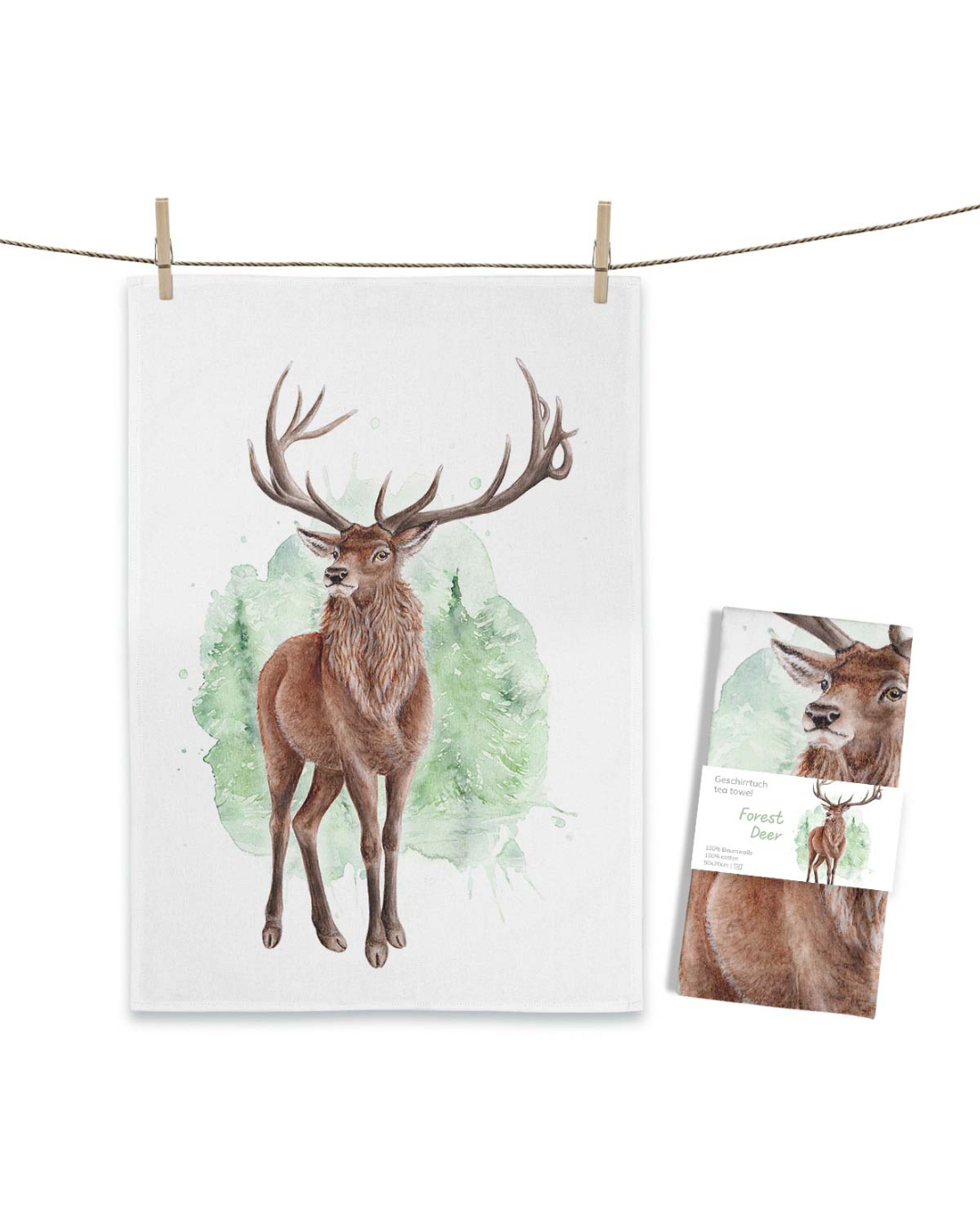 Geschirrtuch „Forest Deer“ von Maluu mit Hirschmotiv