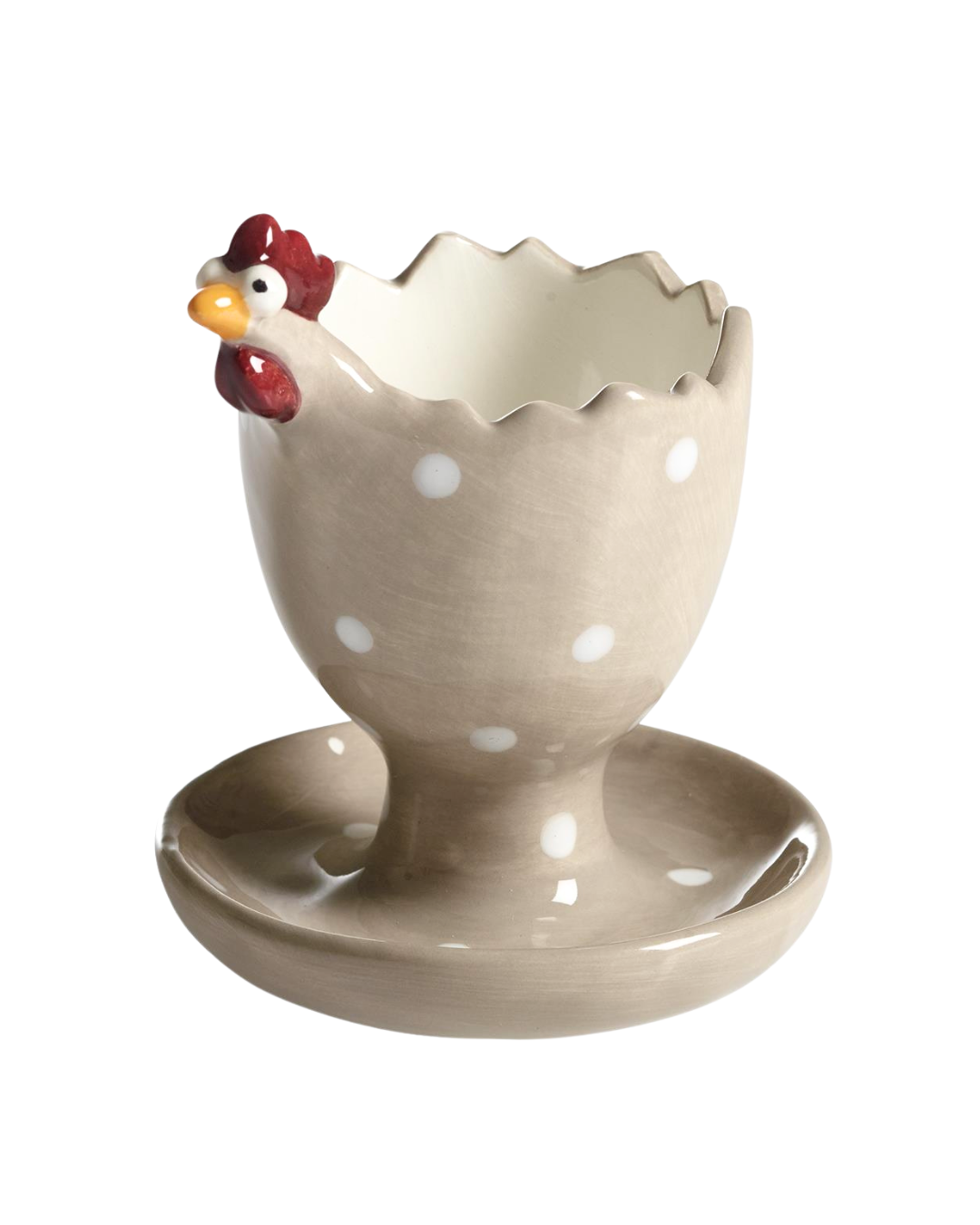Eierbecher in Hühnerform von Nääsgränsgården in Beige mit weißen Punkten freigestellt