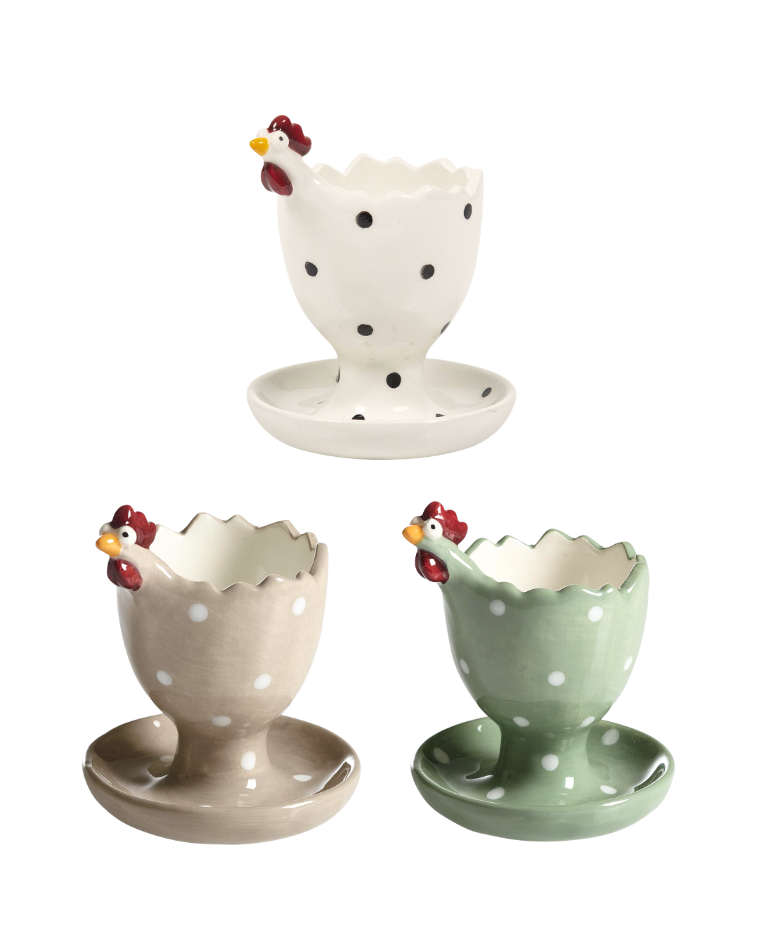Eierbecher in Hühnerform von Nääsgränsgården in Weiß, Beige und Grün mit Punkten